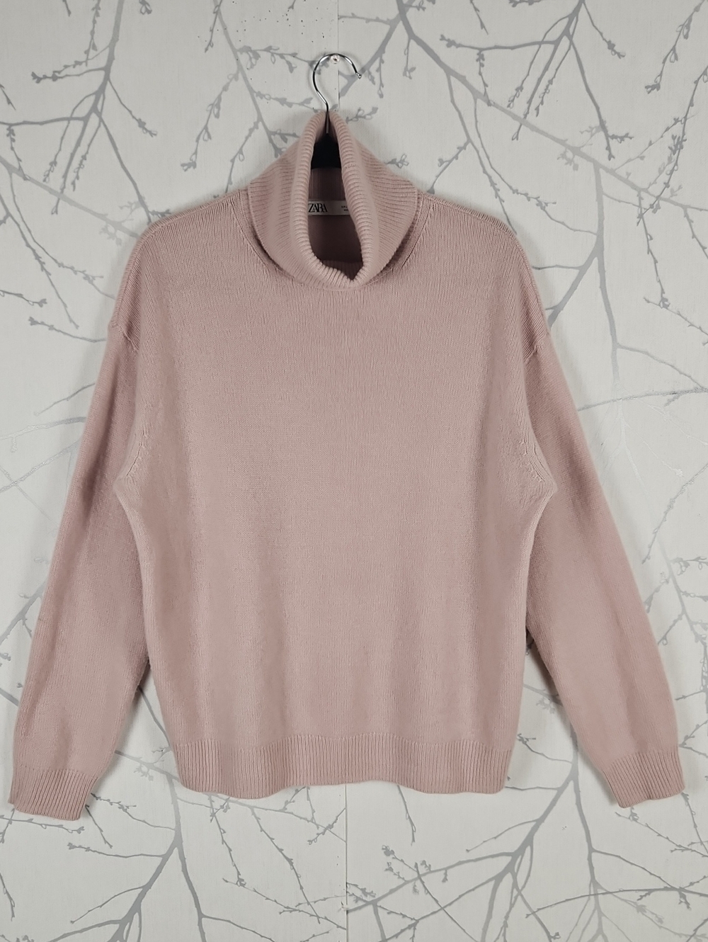 Zara Pale Pink 100% Cashmere Loose Fit Turtleneck Sweater